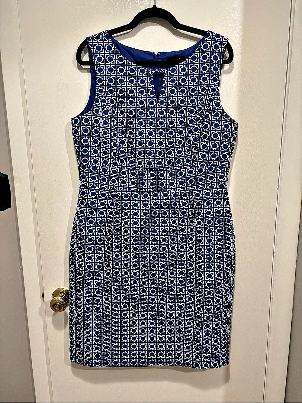 Tahari Arthur S. Levine Geometric Midi Dress in Blue & White Size 14